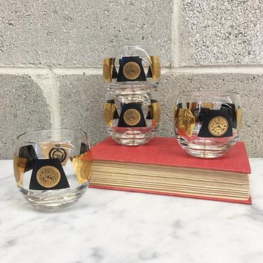 Vintage Glasses Set Retro 1660s Mid Century Modern + Cera Clocks + Set of 4 + 22 Karat Gold + Whiskey Glass + MCM + Barware and Home Decor 
