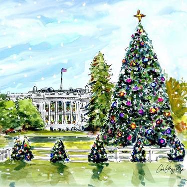 Original White House Christmas Tree Illustration by Cris Clapp Logan 