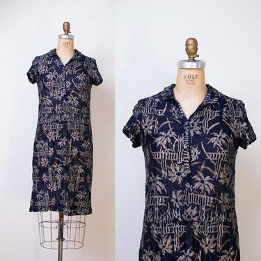 1920s Dress /  20s Metal Floral Print Day Dress AS IS 