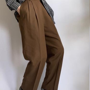 soft brown wool high waisted trousers 