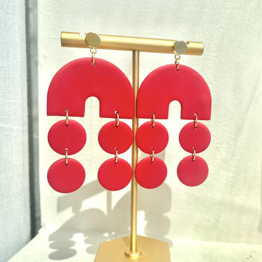 Red Chandelier Funky Statement Polymer Clay Earrings [Two Styles] 