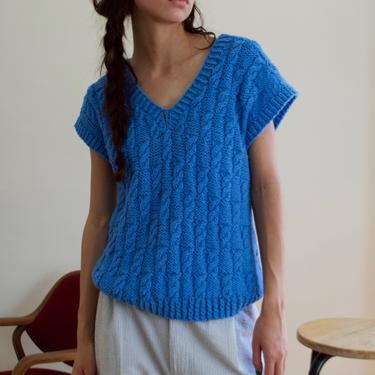 handknit sky blue cableknit pullover sweatervest 
