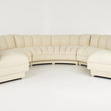 Steve Chase Style Mid Century Channeled Suede Semi-Circle Three Piece Sofa - mcm 