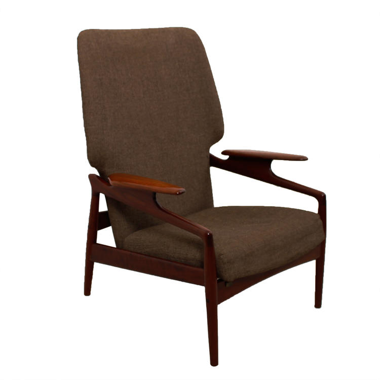 Danish Modern Teak Finn Juhl Style Reclining Wingback Lounge Chair