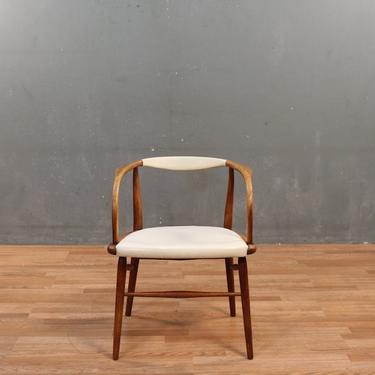 Danish Modern Bentwood &amp; White Leather Accent Chair