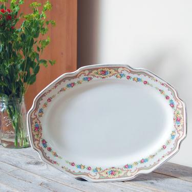 Large floral serving platter / vintage Mount Clemens Mildred pattern / oval china serving dish /  cottage kitchen / vintage serving ware 