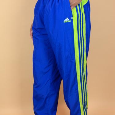 Vintage Adidas Blue and Green Unisex Nylon Windbreaker Track Pants One Size Small Medium Large XL 