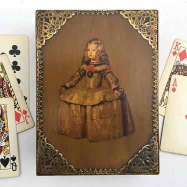 70's Decoupage Card Box, Vintage Playing Card Box, Elizabethan Girl, Trinket Box, Wooden Box For Cards, Card Player Gift 