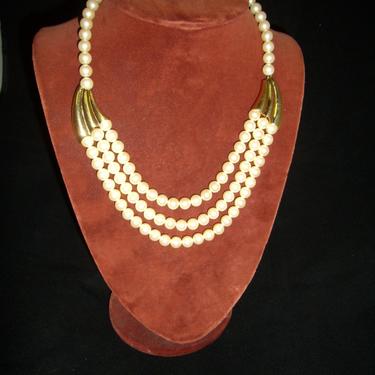 Vintage NAPIER 1980 Triple Strand Pearls on chain 