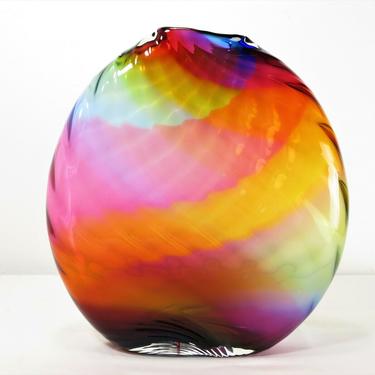 1980s Large Art Glass Vase Signed Bergsma Pilchuck Glass Listed Artist