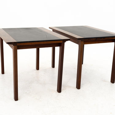 Hans Olsen Mid Century Rosewood and Leather Side End Table - Pair - mcm 