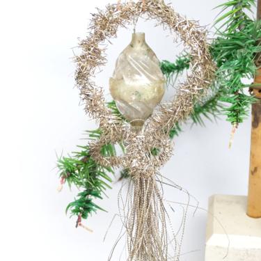 Large 6 1/2 Inch Early 1900's Victorian Tinsel and Mercury Glass Ball Christmas Ornament, Antique Decor 