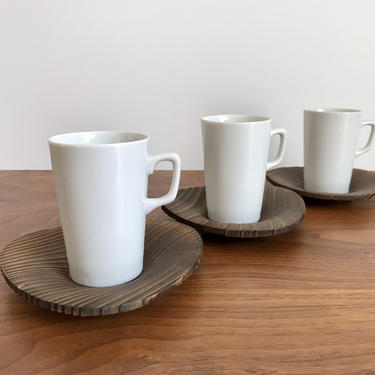 Freeman Lederman Kenji Fujita / Tackett Associates Coffee Cups with Wood Saucers - Set of 3 