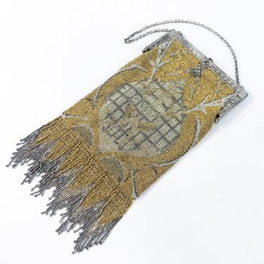 1900s Gold &amp; Silver Evening Bag | Gold Beaded Evening Bag | Deco Evening Bag 
