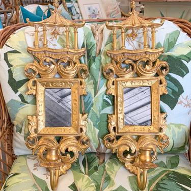 Pair of Modern Pagoda Mirrored Sconces