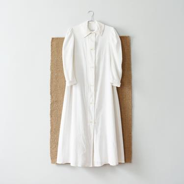 Edwardian cotton duster dress, antique 1900s white jacket, size S / M 