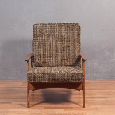 Mid Century Walnut &amp; Woven Lounge Chair