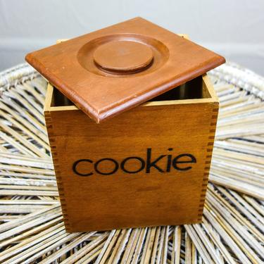 Vintage square wood cookie jar 7.5 x6.5&amp;quot; kitchen storage canister, or large box with lid 80s or 90s home decor minimalist aesthetic 