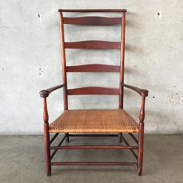 Early 19th Century Oak Ladder Back Chair with Rush Seat