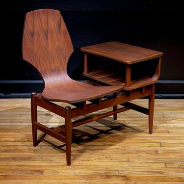 Refinished Plycraft Walnut Mid Century Modern Gossip Bench - Normal Cherner Bent Wood Telephone Bench Chair 