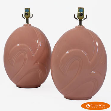 Pair of Round Ceramic Lamps