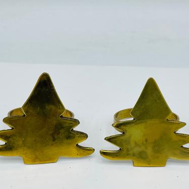 Vintage Set of  (4) Brass Christmas Tree Napkin Rings-Hammered Brass - 