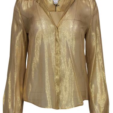 Diane von Furstenberg - Gold Metallic Silk Button-Up Blouse Sz 8
