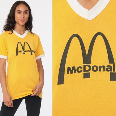 Vintage McDonald&#39;s Shirt Ringer Tee Shirt 90&#39;s Graphic Shirt Retro V Neck Yellow Tshirt Vintage Retro T Shirt 1990s Fast Food Vintage Medium by ShopExile
