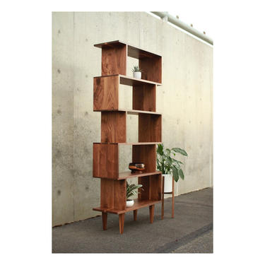 OFFSTACK Bookcase, Offset Bookcase, Solid Hardwood Staggering Shelf, Geometric Bookshelf (Shown in Walnut) 