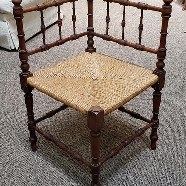 Item #PT9 19th Century Corner Spindle Back Chair w/ Rush Seat
