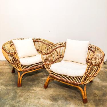 Pair of Franco Albini Style Rattan Club Chairs