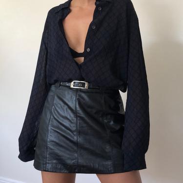 vintage black leather belted mini skirt, M 