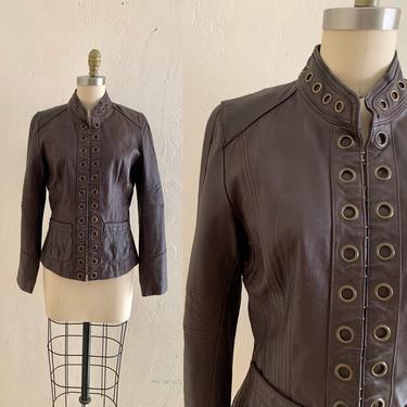 vintage brown leather jacket with grommets 
