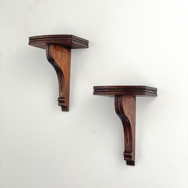 Pair of Vintage Wood Sconce Shelves, Two Wooden Corbel Shelves, Small Vintage Wood Wall Shelf Pair 