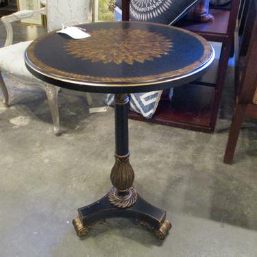 PEDESTAL ACCENT TABLE BLACK WITH GOLD DETAIL
