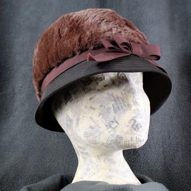 Fabulous Vintage Bubble Cloche Fuzzy Hat - La Rose Faux Fur Chocolate Hat - Vintage Winter Fashion - 21&quot; Diameter | Free Shipping 