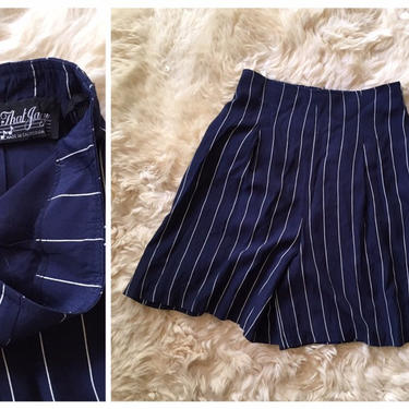 high waisted '80s shorts, nautical shorts / navy &amp; white striped shorts, rayon shorts / pin up sailor shorts - 80s striped shorts - 90s 