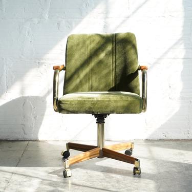 Mid Century Green Velvet Office Chair