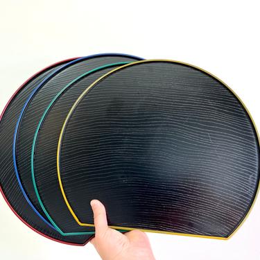 Vintage Japanese Half Moon Lacquer Trays with Colored Trim, Reversible Obon Trays 
