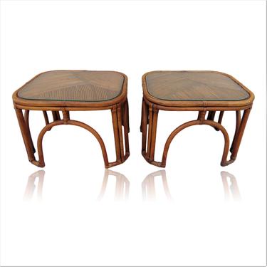 Pair of Pencil Reed Rattan End Tables Gabriella Crespi Style 