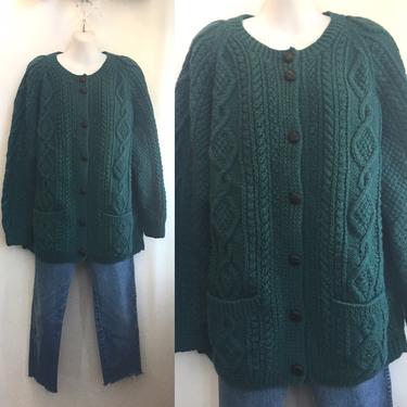 Vintage Hand Knit Cabled Cardigan FISHERMAN KNIT SWEATER / Oversized Cardigan 