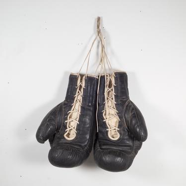 Black Leather Tuf Wear Boxing Gloves c.1970