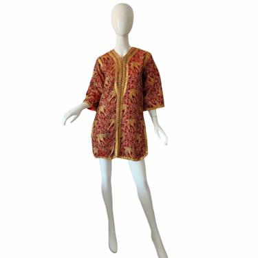 60s Indian Peacock Caftan / Vintage Brocade Moroccan Caftan Dress / 1960s Gold Lame Caftan Medium 