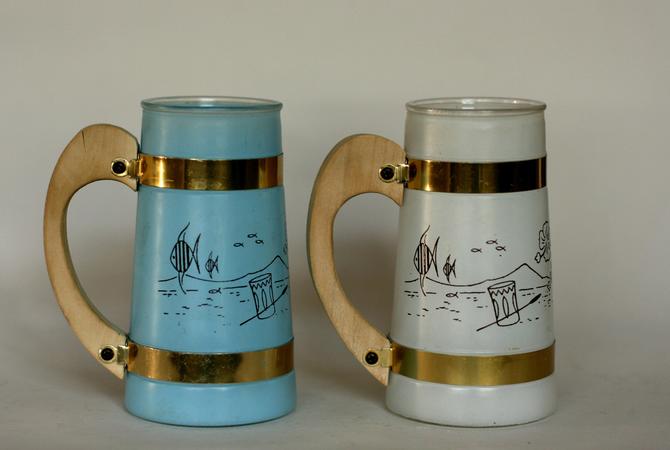 Vintage Siesta Ware Set of Four Mugs Wood Handles Vintage Mugs Vintage Bar Ware