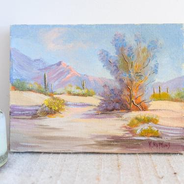 Small Frameless Oil Desert Painting by K. Hopkins 