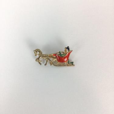Vintage 50s brooch | Vintage enamel Santas sled brooch | 1950s Horse sleigh costume jewelry brooch 