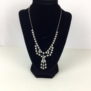 Vintage 80s Necklace | Vintage rhinestone single strand choker | 1980s pendant clear rhinestone  necklace 