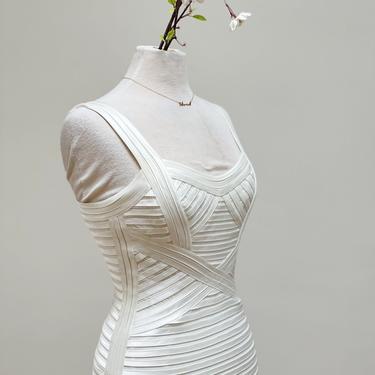 Vintage 1990s 2000s 00s Y2k Bandage Dress BCBG Max Azria Party Cocktail Special Occasion Prom Gala NWT Dead stock  White Body Con XS 0 Icon 