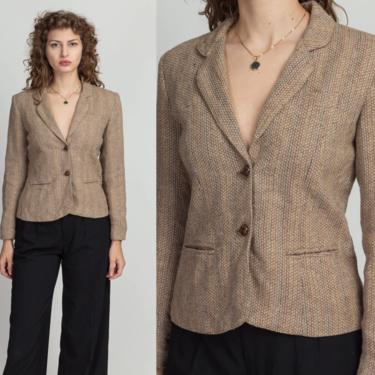 70s 80s Tweed Elbow Patch Blazer Jacket - Small | Vintage Women's Button Up Cropped Sport Coat 