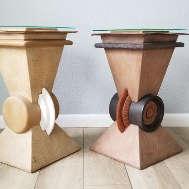 1980s Postmodern Sculptural Art Handmade Side Table - a Pair 